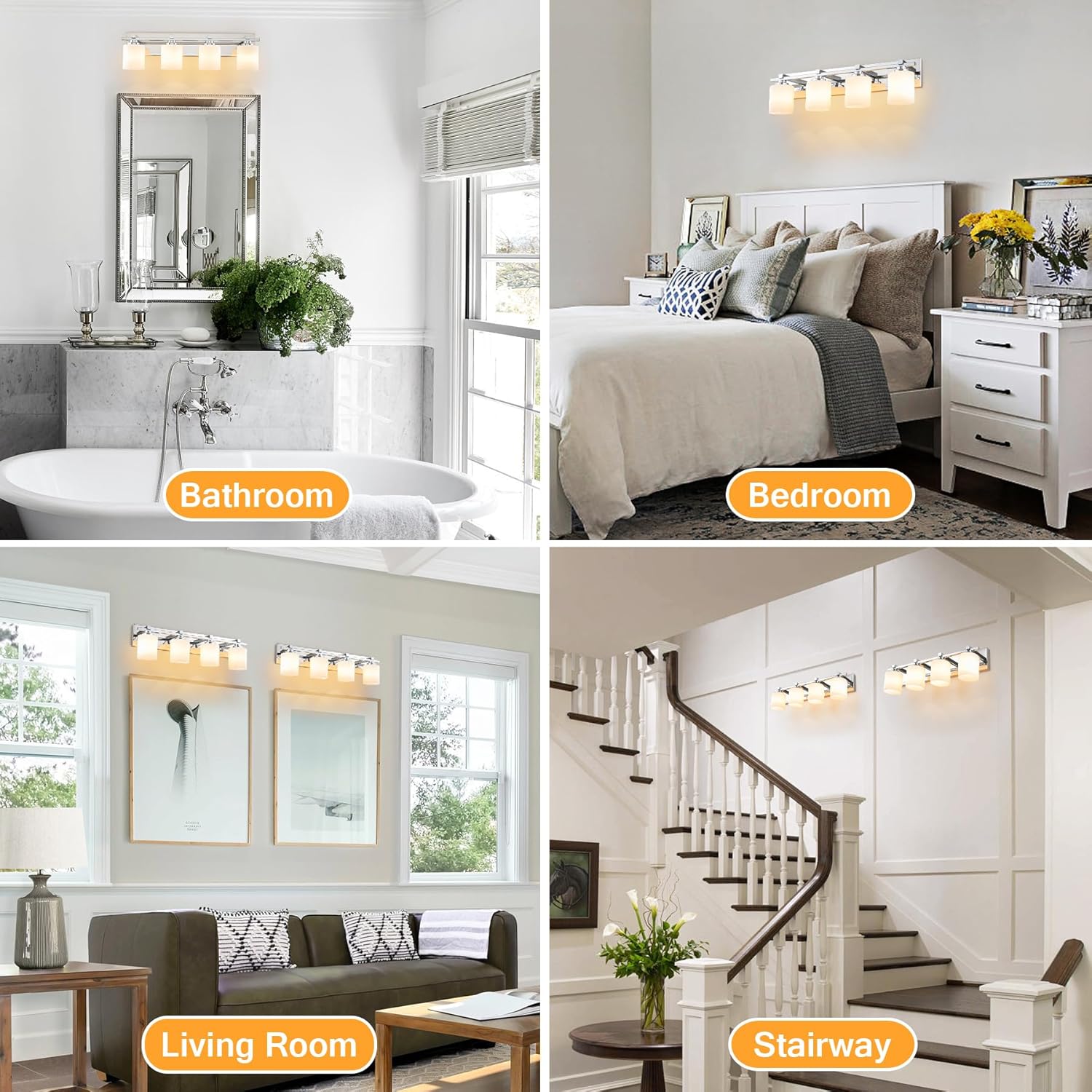 4-Light Chrome Vanity Light with Glass Shades