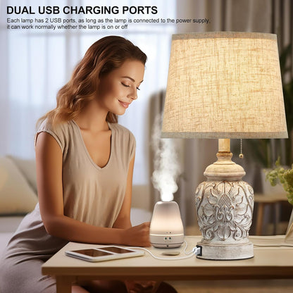 19.5" Rustic USB Table Lamps Set of 2