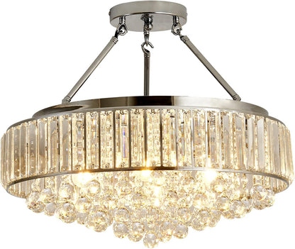 6-Light Chrome Crystal Semi-Flush Mount Chandelier