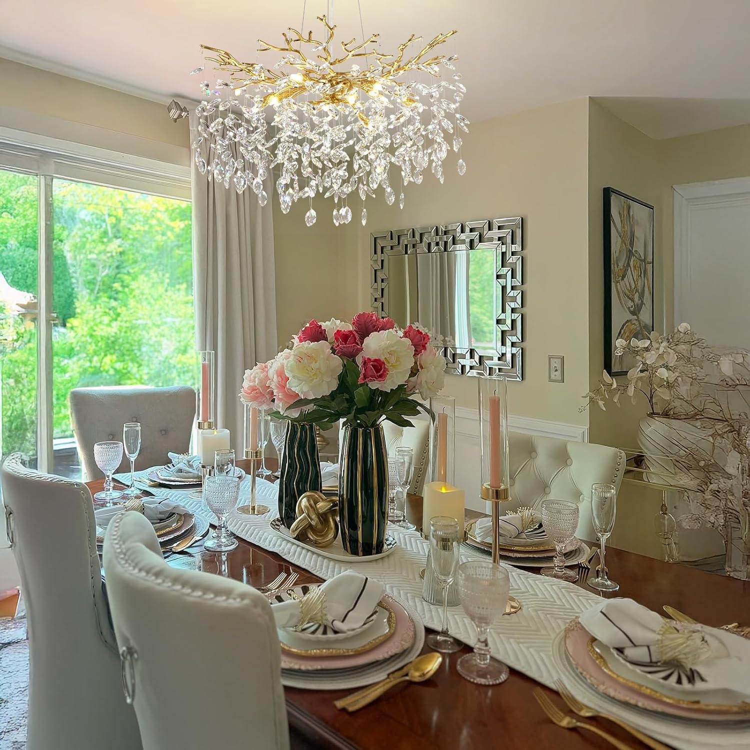 Modern Crystal Chandelier – 30" Gold K9 Crystal Tree Branches, 10-Light