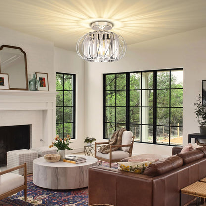 Crystal Chrome Semi Flush Mount Chandelier