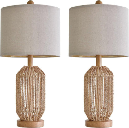 Set of 2 Boho Rattan Table Lamps – 21" Brown