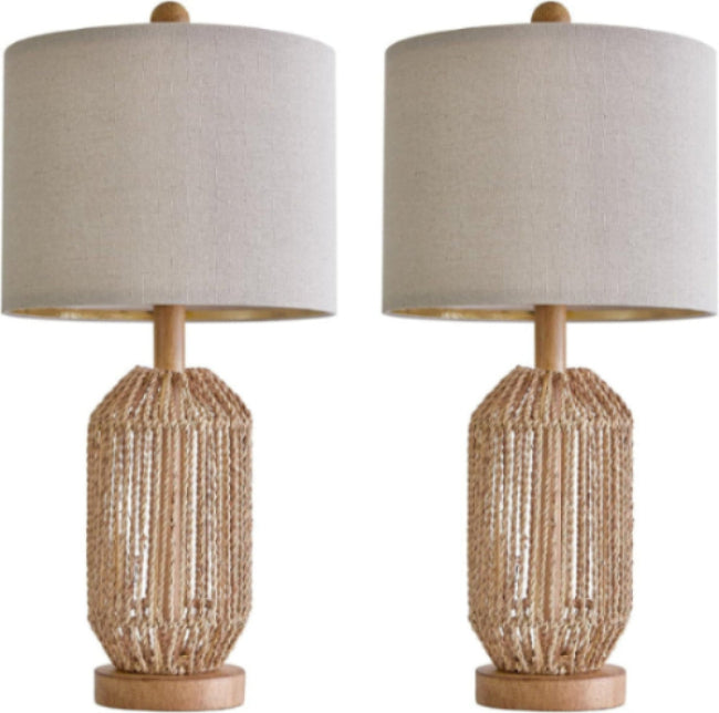 Set of 2 Boho Rattan Table Lamps – 21" Brown