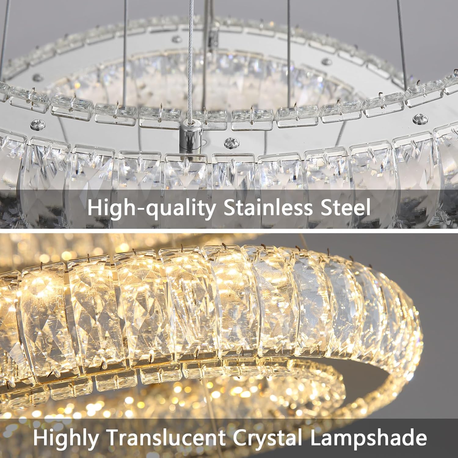 Modern 3-Ring Crystal LED Chandelier