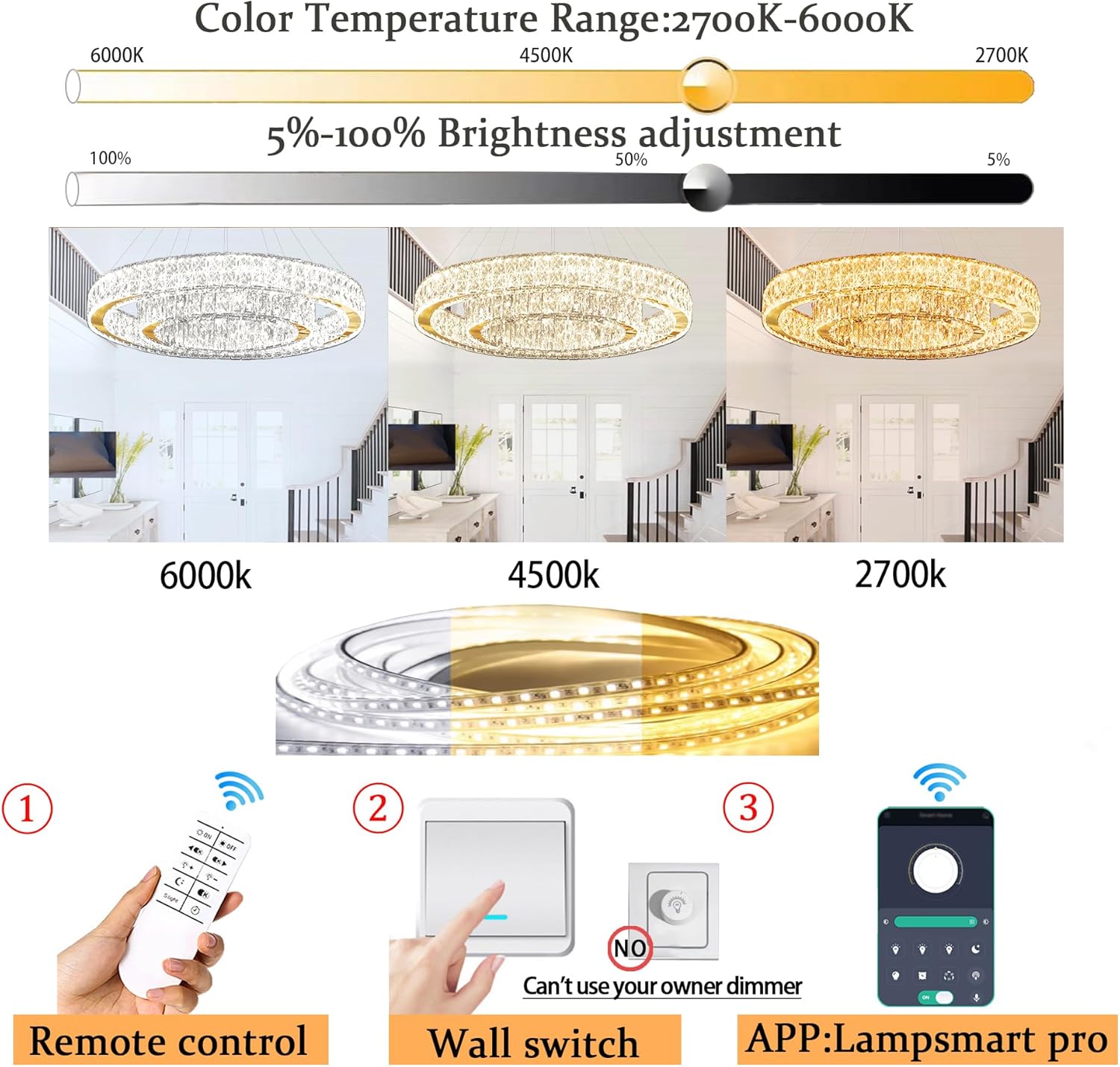 D32"+D20" Modern 2-Ring Crystal LED Chandelier