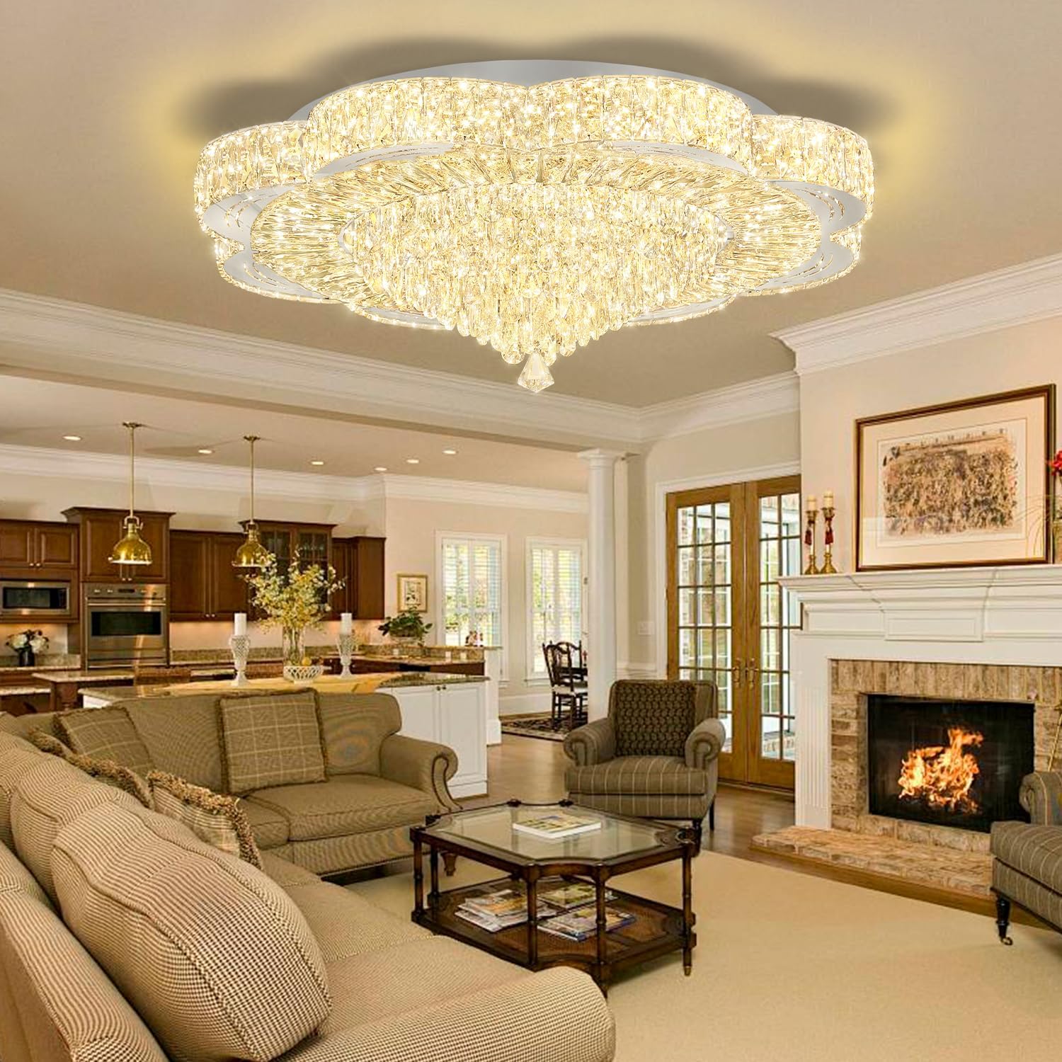 Modern Empire Crystal Chandelier 32" Chrome