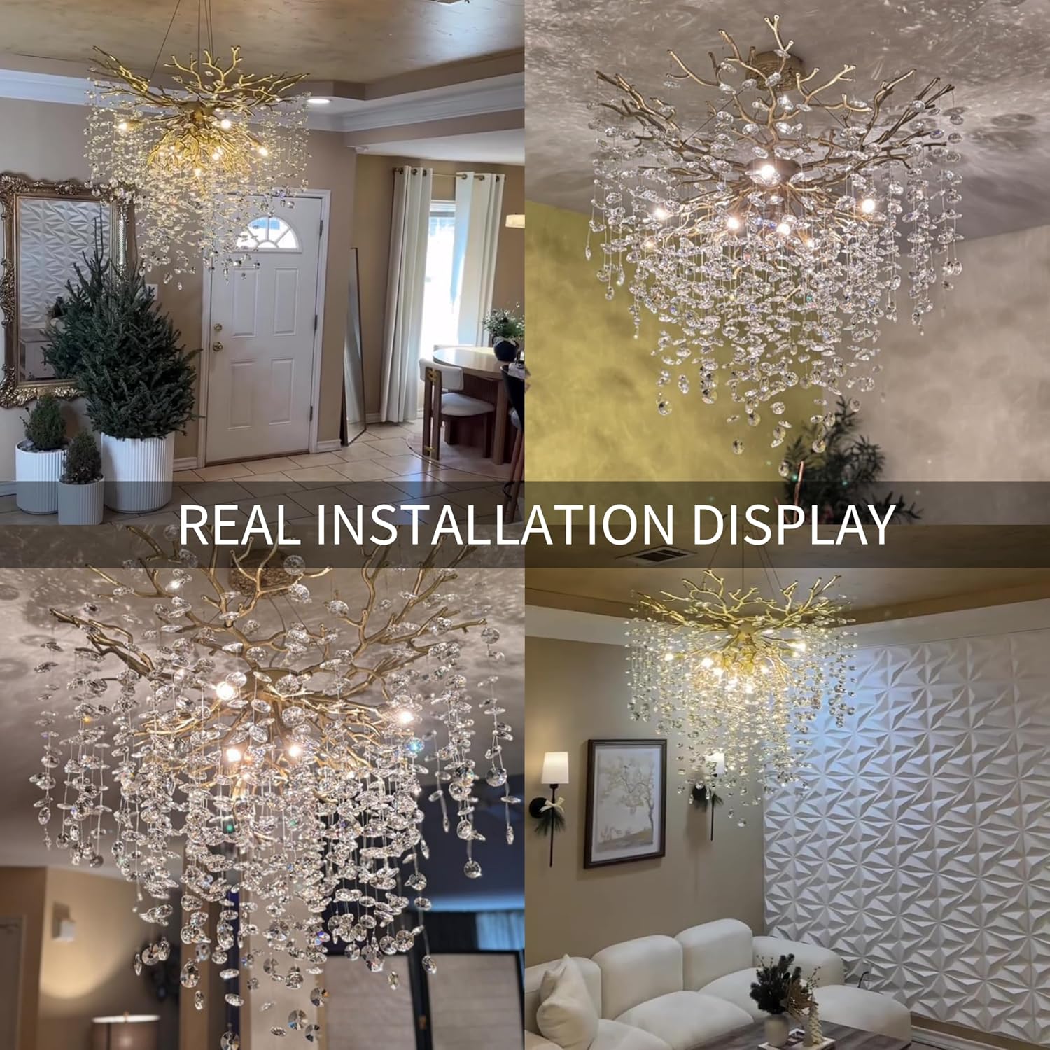 Gold Tree Branch Crystal Chandelier 32"