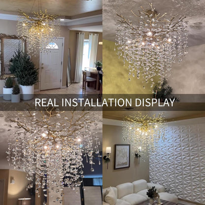 Gold Tree Branch Crystal Chandelier 32"