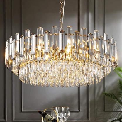 31.5" Gold 3-Tier Crystal Chandelier, 12-Light