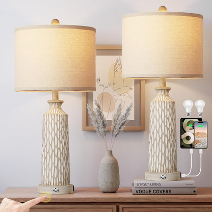 Touch Table Lamps – Set of 2, USB A+C, 3-Way Dim