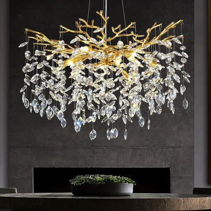 Modern Crystal Chandelier – 30" Gold K9 Crystal Tree Branches, 10-Light