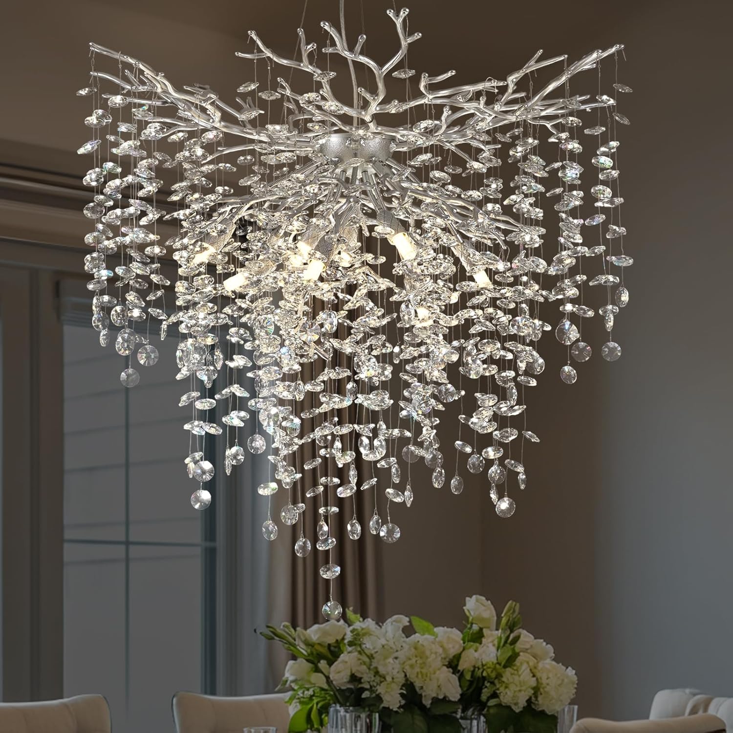 Gold Tree Branch Crystal Chandelier 32"