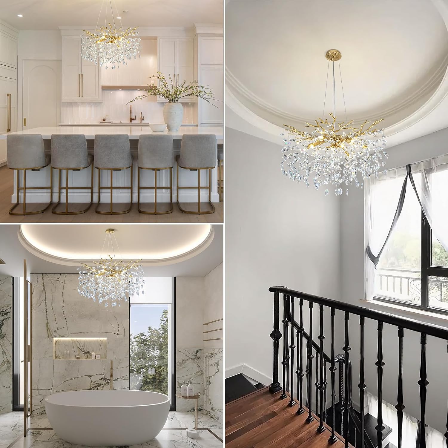 Modern Crystal Chandelier – 30" Gold K9 Crystal Tree Branches, 10-Light