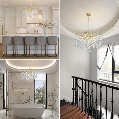 Modern Crystal Chandelier – 30" Gold K9 Crystal Tree Branches, 10-Light
