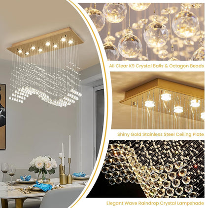 Gold Wave Crystal Chandelier 8-Light Rectangle