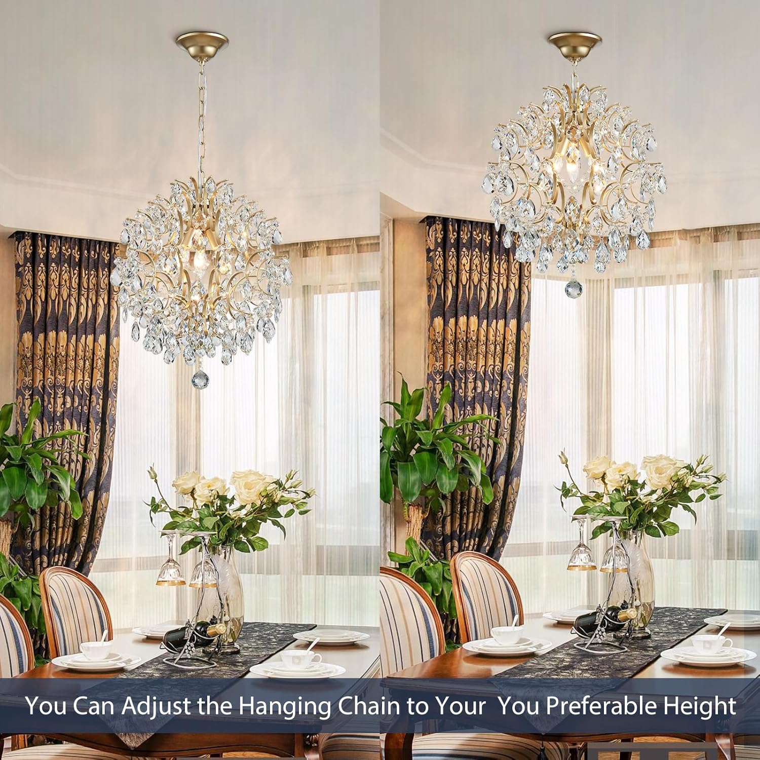 Modern Gold Pendant Chandelier – Crystal Raindrop Lighting