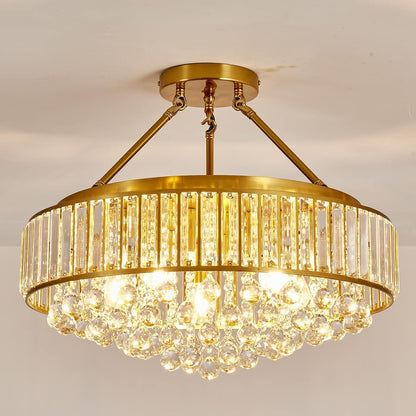 6-Light Chrome Crystal Semi-Flush Mount Chandelier