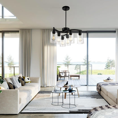 6-Light Modern Farmhouse Chandelier – Black