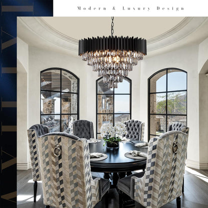 30" Large Black 6-Tier Crystal Chandelier – 16-Light Pendant