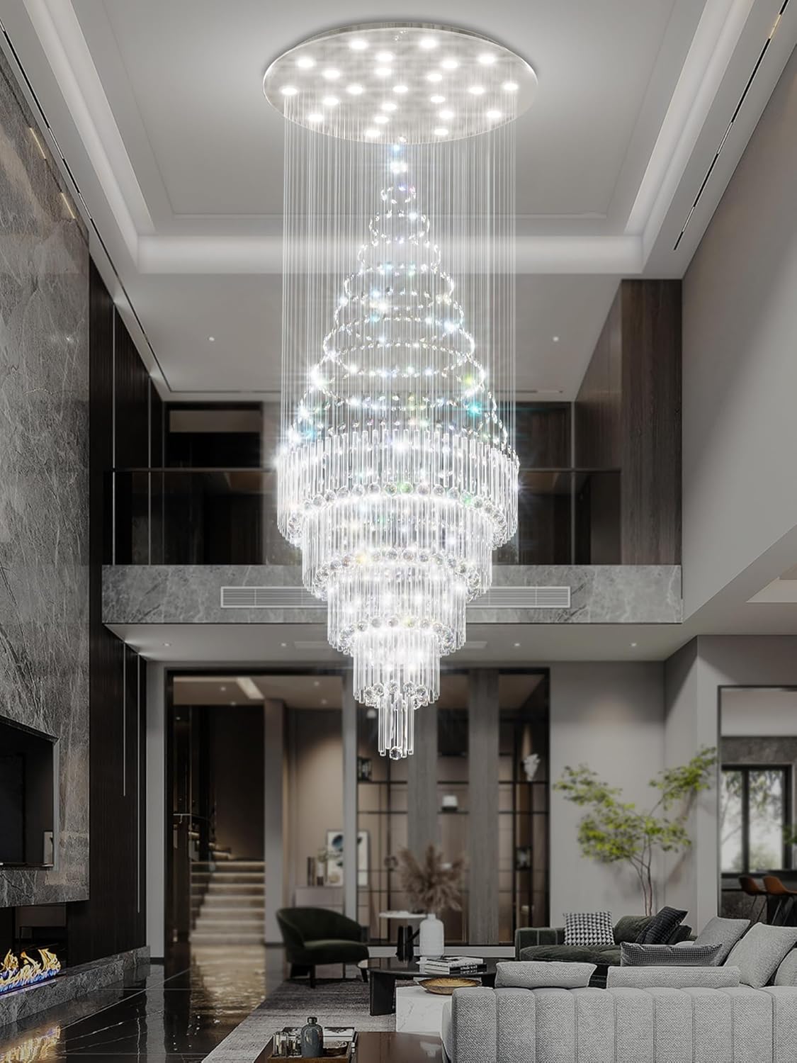 D24"×H86" Modern Raindrop Crystal Foyer Chandelier