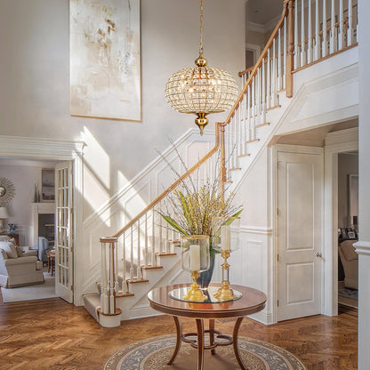 16.5" Gold Globe Crystal Chandelier – 4-Light Pendant