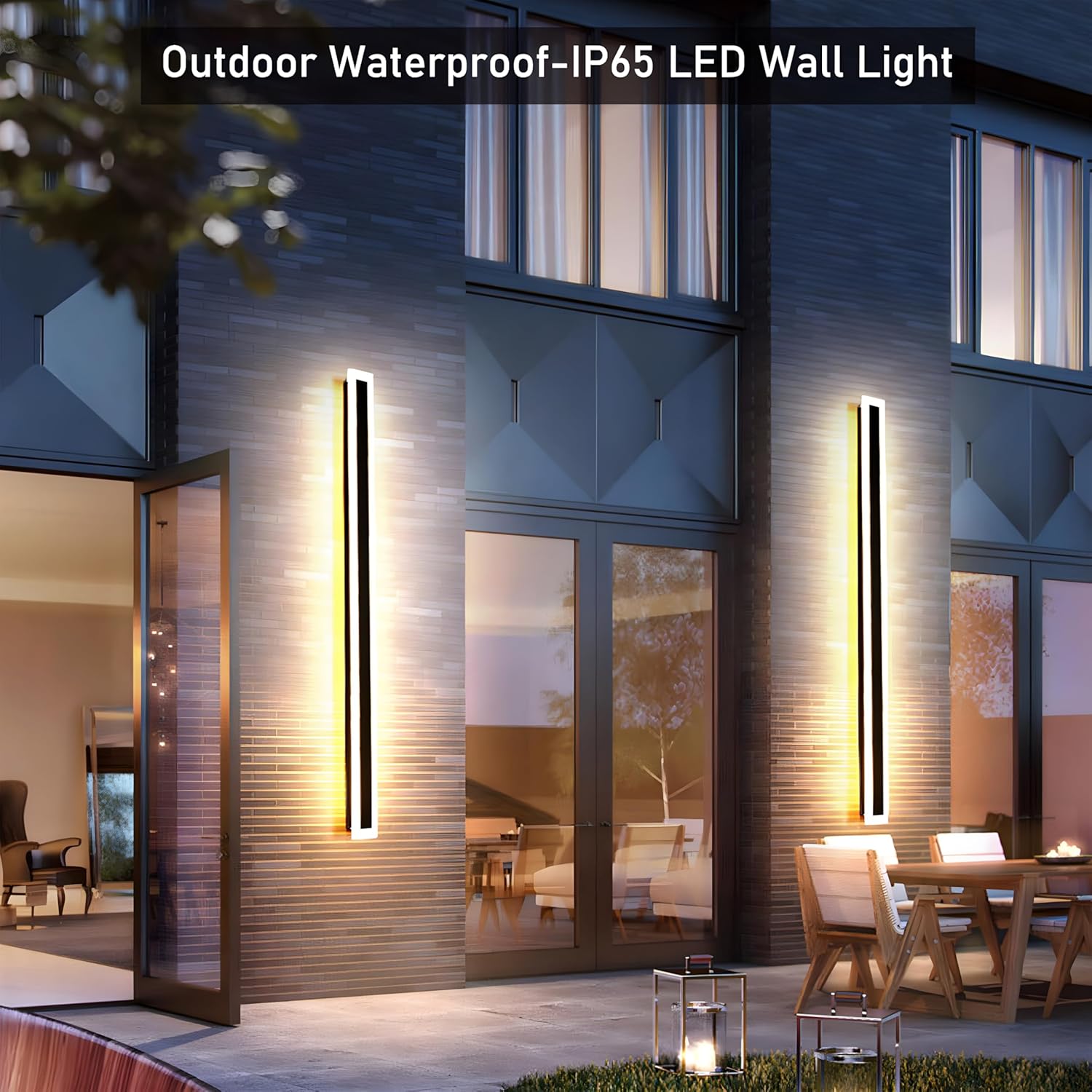 2-Pack 31.5" Outdoor LED Wall Lights, Black