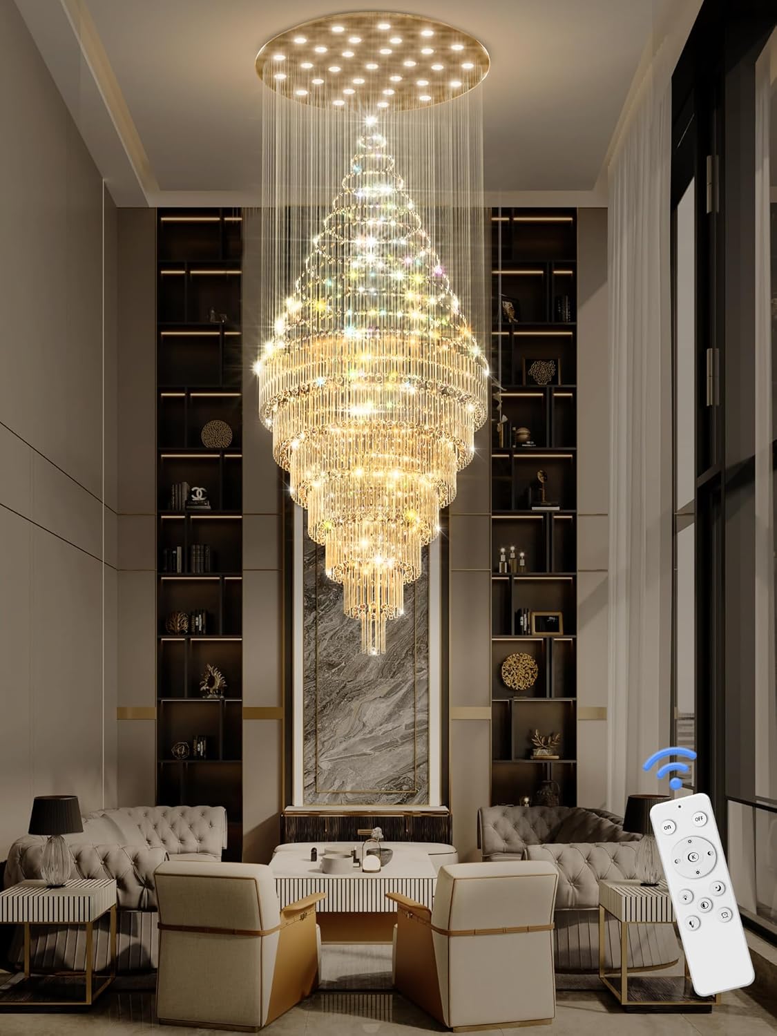 D24"×H86" Modern Raindrop Crystal Foyer Chandelier