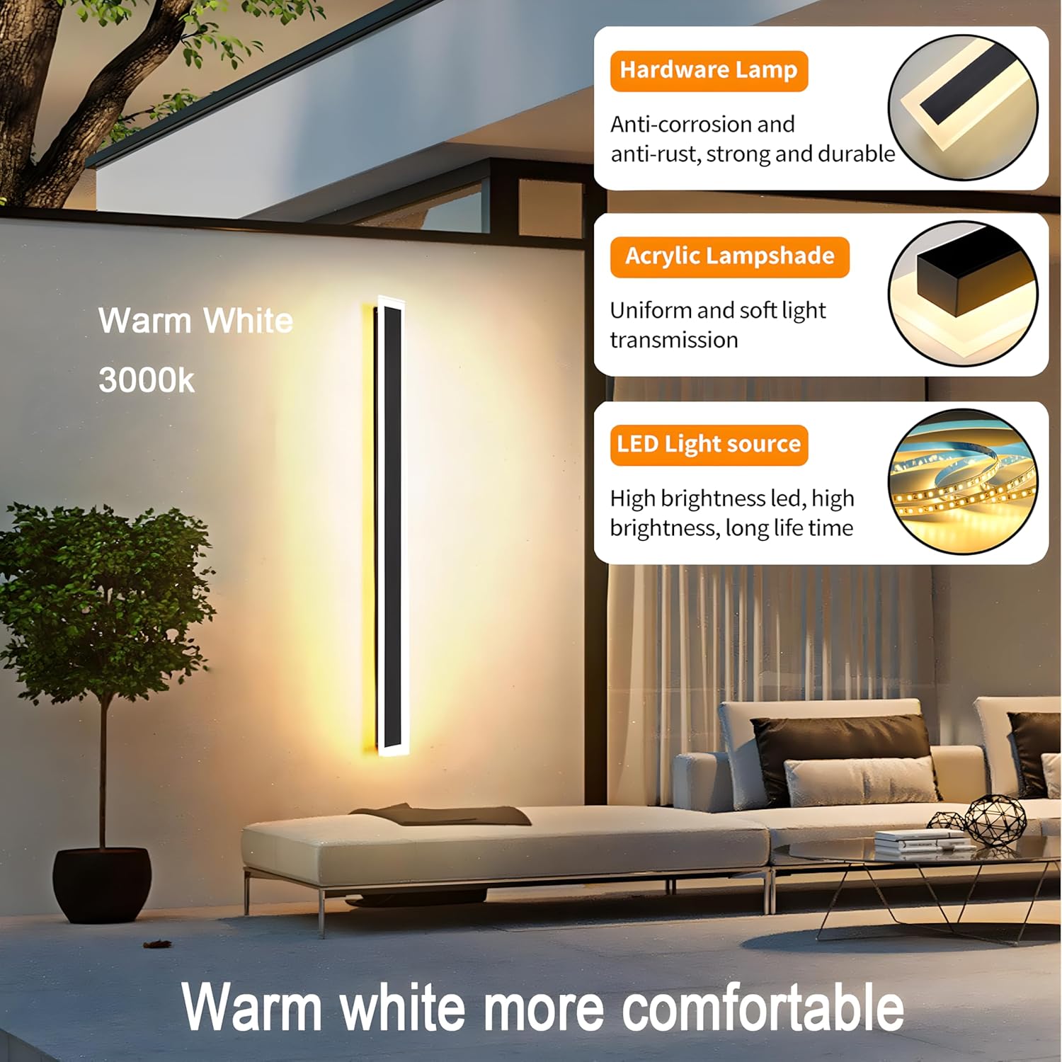 2-Pack 31.5" Outdoor LED Wall Lights, Black