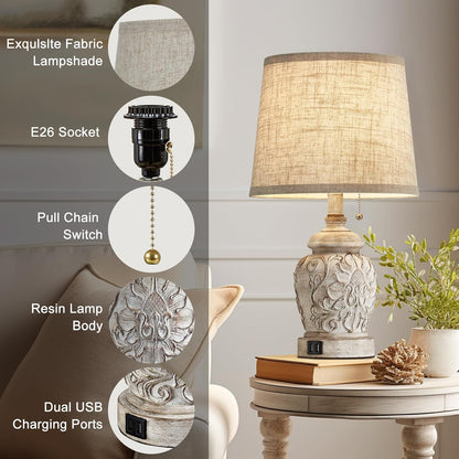 19.5" Rustic USB Table Lamps Set of 2