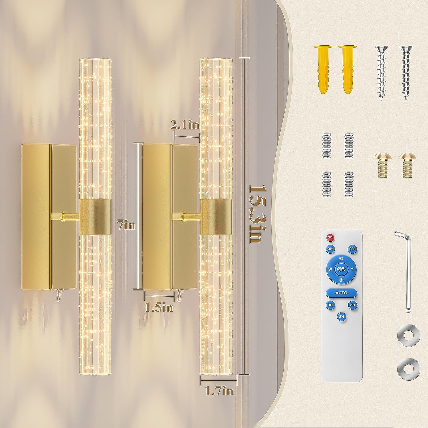 Gold Battery Wall Sconces Set of 2 – 15.3"