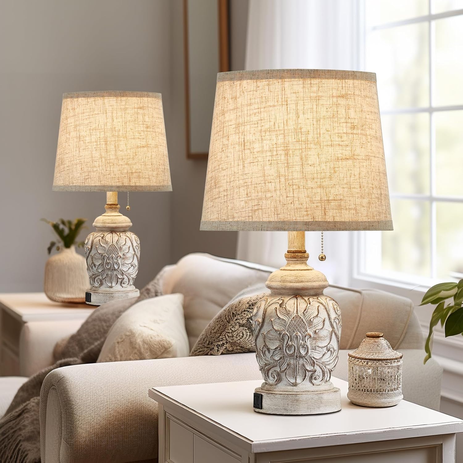 19.5" Rustic USB Table Lamps Set of 2