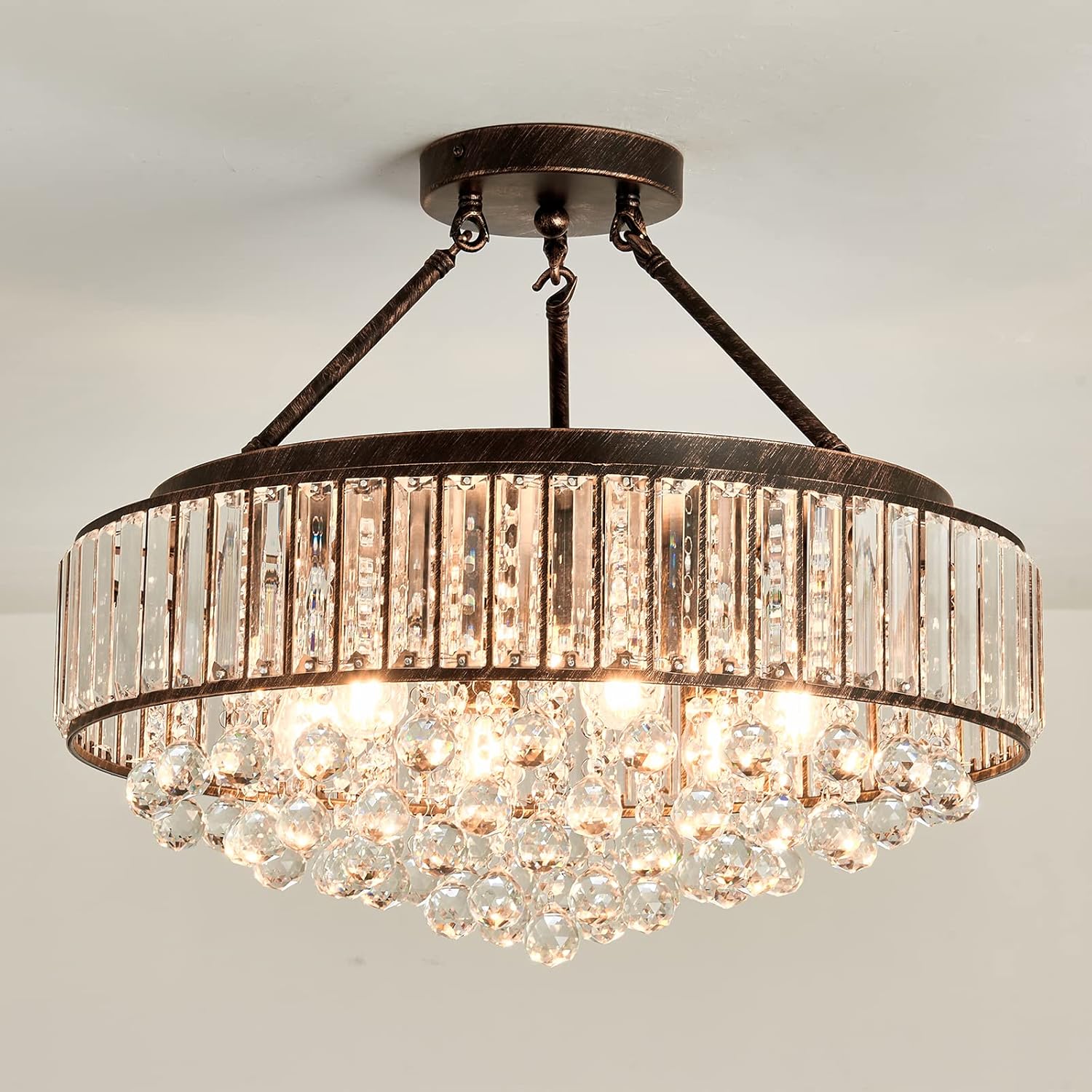 6-Light Chrome Crystal Semi-Flush Mount Chandelier