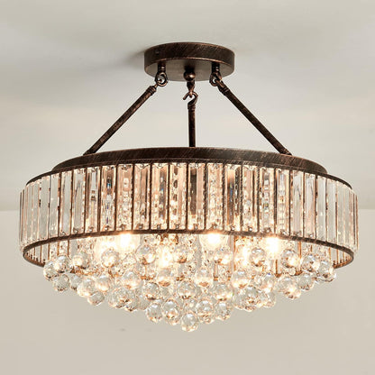 6-Light Chrome Crystal Semi-Flush Mount Chandelier