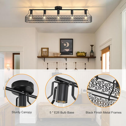 5-Light Black Farmhouse Ceiling Light