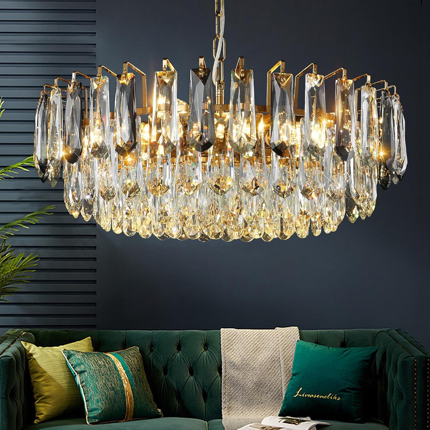 31.5" Gold 3-Tier Crystal Chandelier, 12-Light
