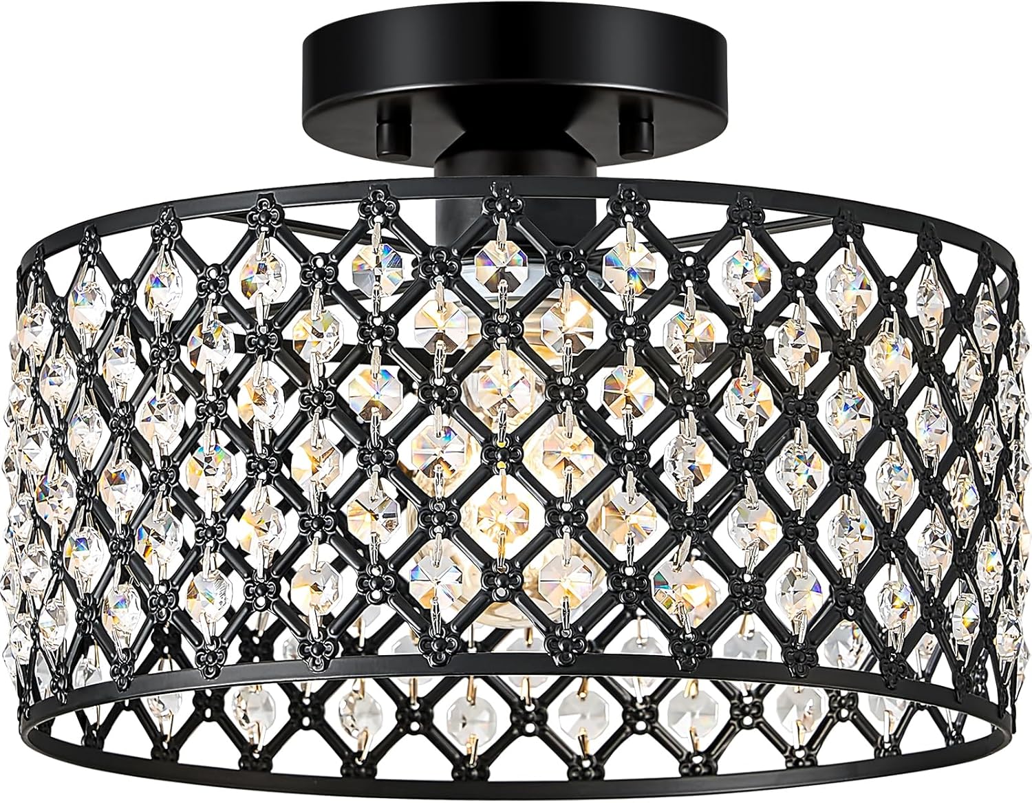 Black Crystal Ceiling Light – 11.2" Round Fixture
