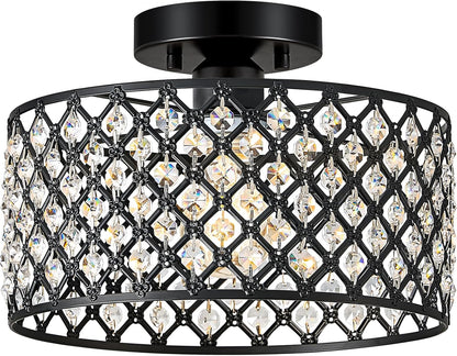 Black Crystal Ceiling Light – 11.2" Round Fixture