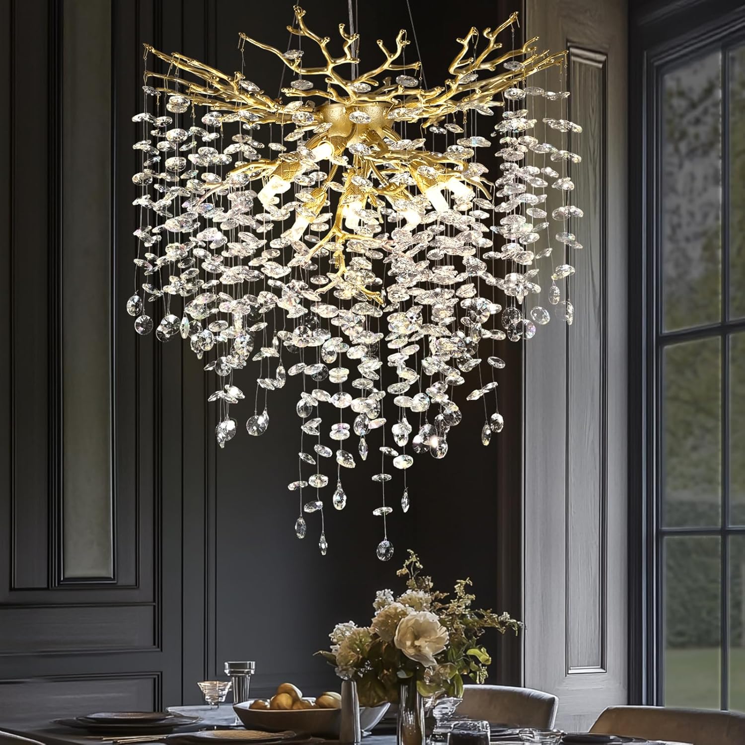Gold Tree Branch Crystal Chandelier 32"