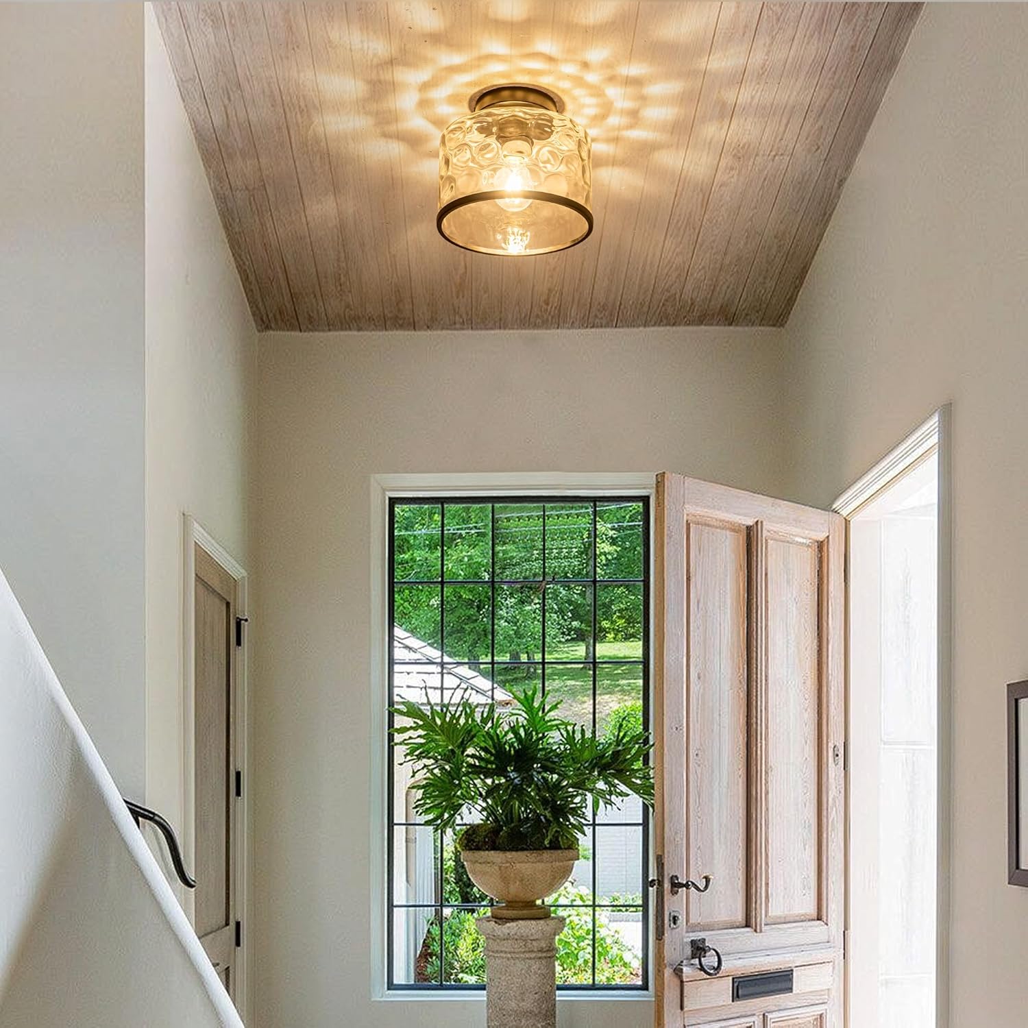 Industrial Clear Hammered Glass Ceiling Light