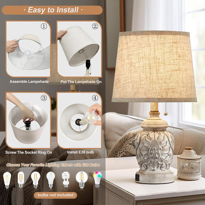 19.5" Rustic USB Table Lamps Set of 2
