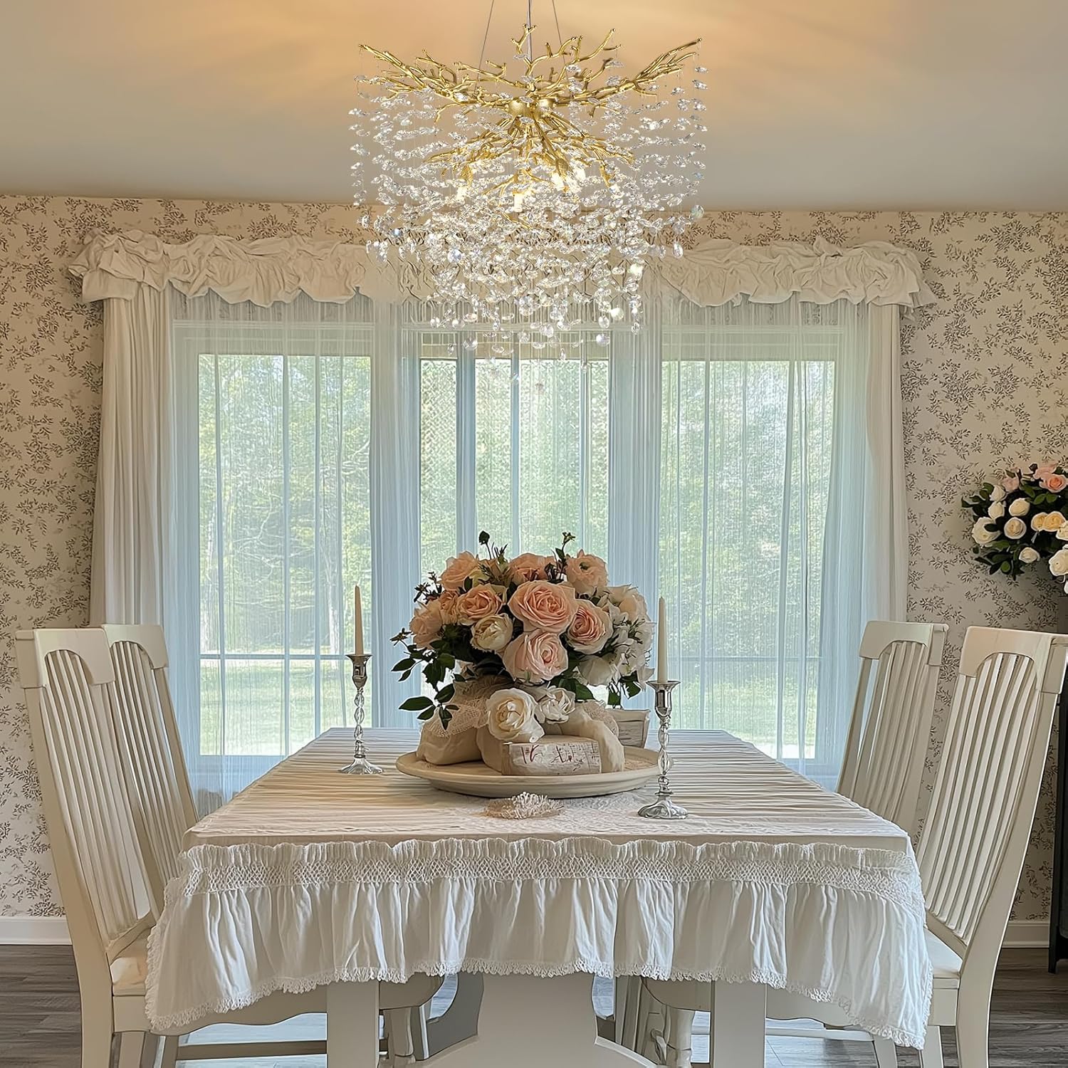 Gold Tree Branch Crystal Chandelier 32"