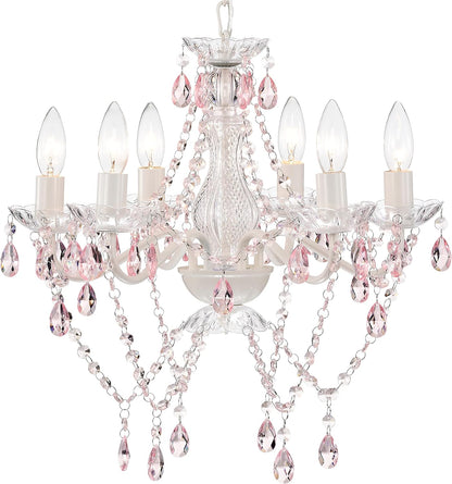 White & Pink Crystal Candle Chandelier – 6-Light