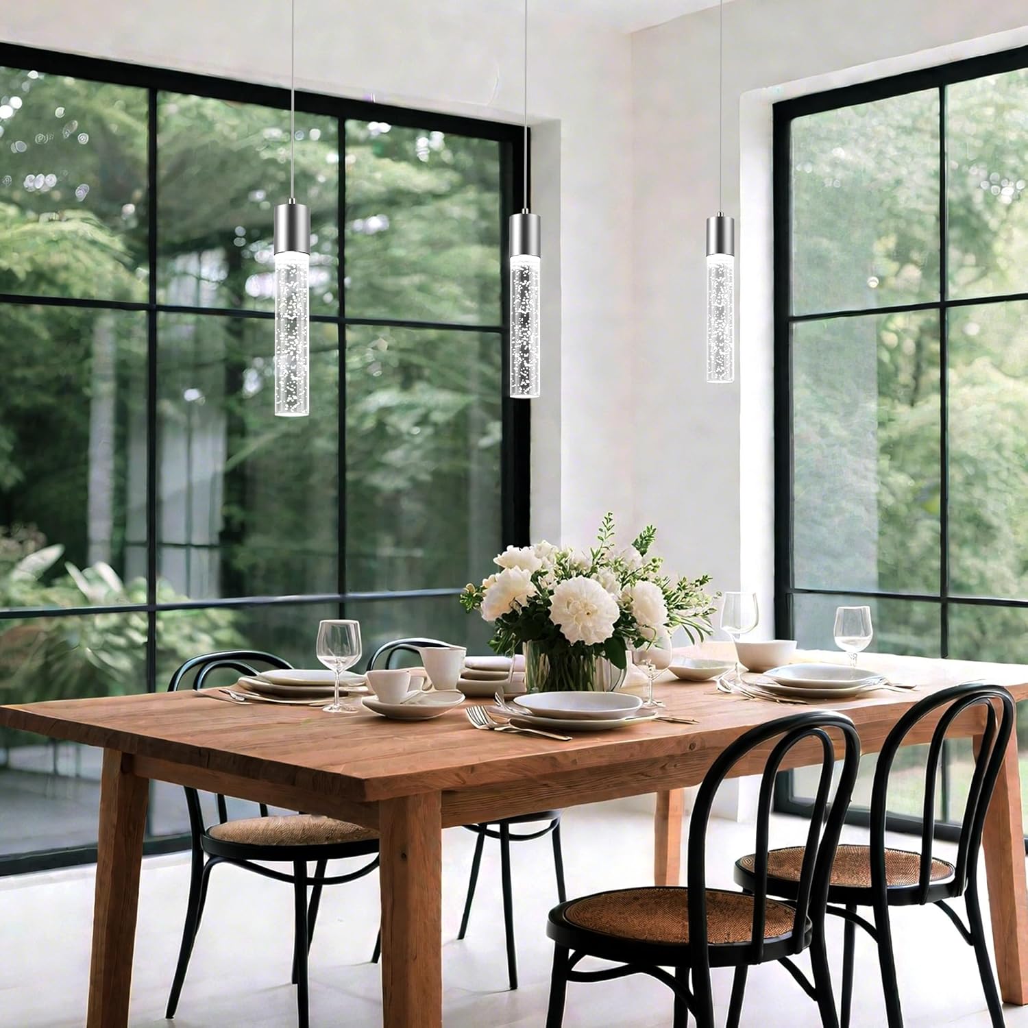 3-Pack Modern LED Pendant Lights – 6500K Crystal Bubble Design