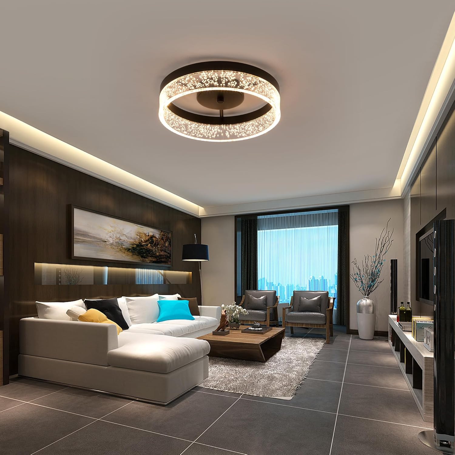 11.65" Modern Black LED Flush Mount Ceiling Light