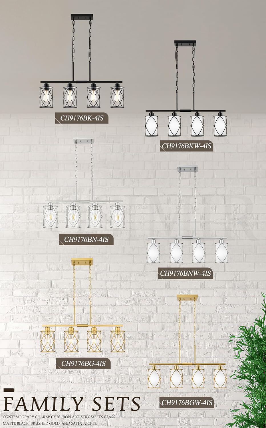 4-Light Brushed Nickel Island Chandelier