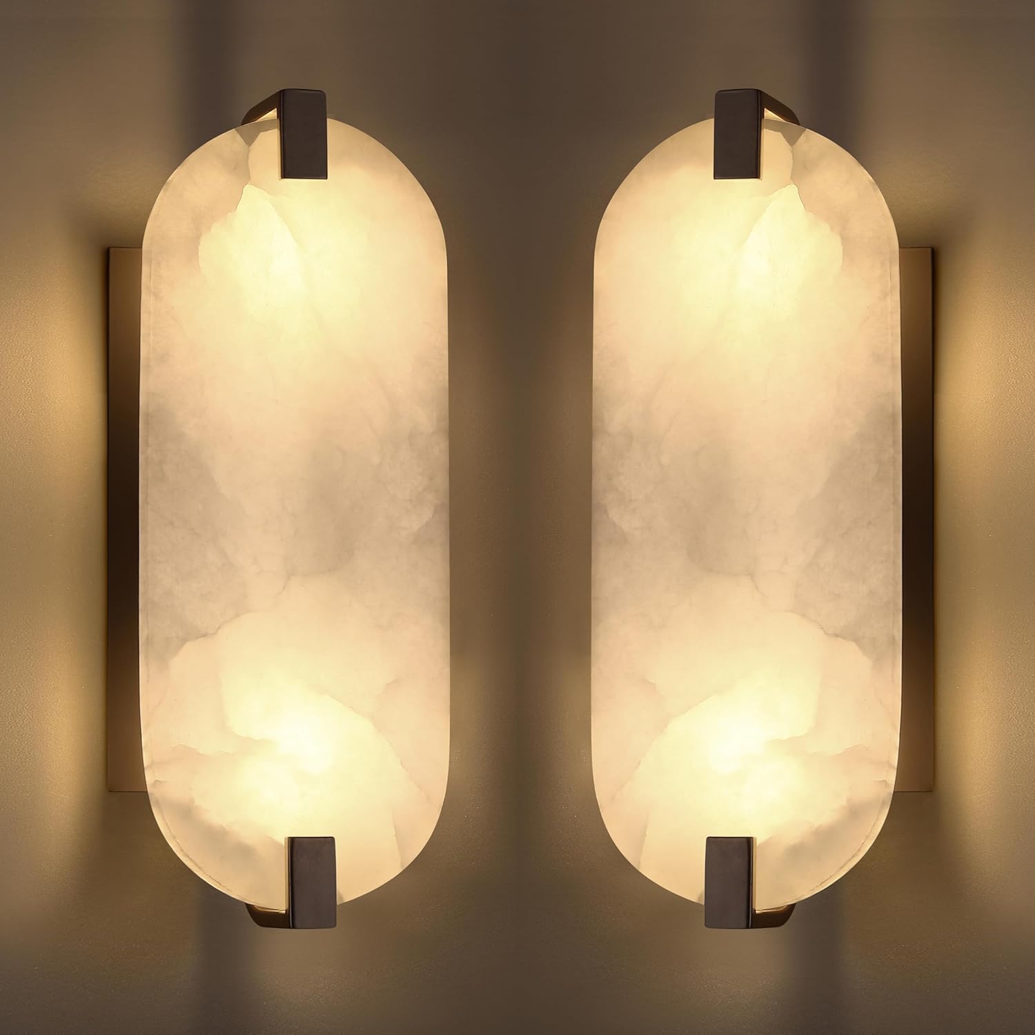 2-Pack 12.7" Alabaster Oval Bathroom Wall Sconce