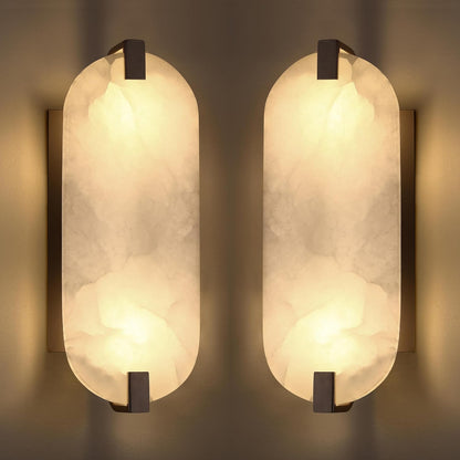 2-Pack 12.7" Alabaster Oval Bathroom Wall Sconce