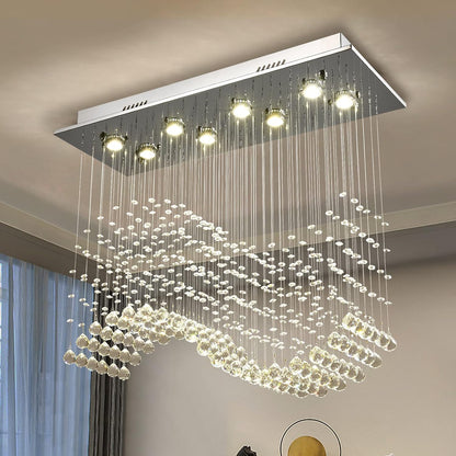 Gold Wave Crystal Chandelier 8-Light Rectangle