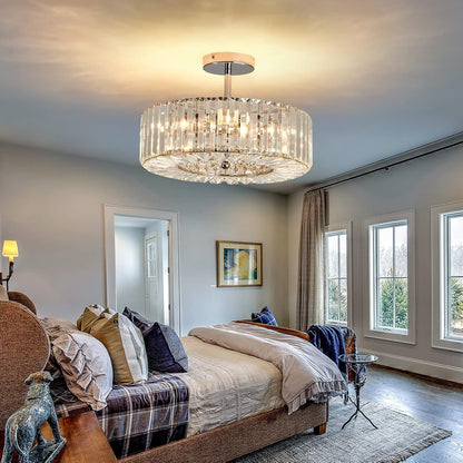4-Light Chrome Crystal Semi-Flush Mount Chandelier