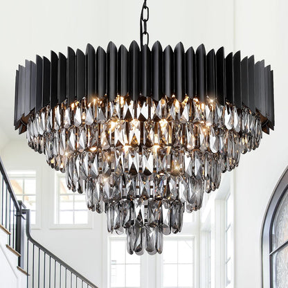 30" Large Black 6-Tier Crystal Chandelier – 16-Light Pendant